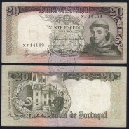 20 Escudos Banknote 1964 Saint Anthony, 20$00 26/05/1964 Plate: 7 - Bank of Portugal (Circulated), Pick 167