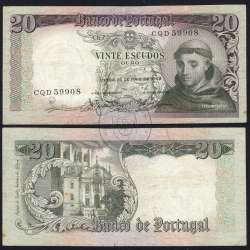 Nota de 20 Escudos 1964 Santo António, 20$00 26/05/1964 Chapa: 7 - Banco de Portugal (Circulada), Pick 167