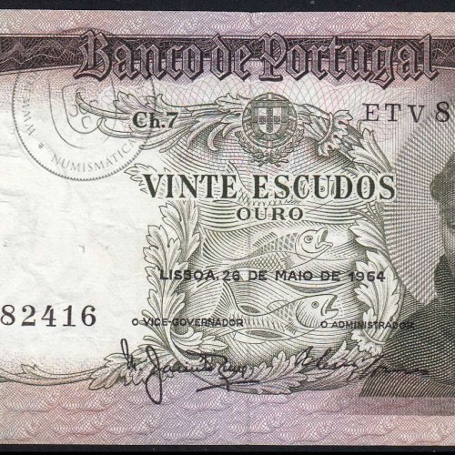 Nota de 20 Escudos 1964 Santo António, 20$00 26/05/1964 Chapa: 7 - Banco de Portugal (Circulada), Pick 167
