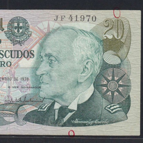 20 Escudos 1978 Gago Coutinho 13/09/1978, 20$00 Twenty Escudos 13/09/1978 Plate: 9 Bank of Portugal, (C), Pick 176a