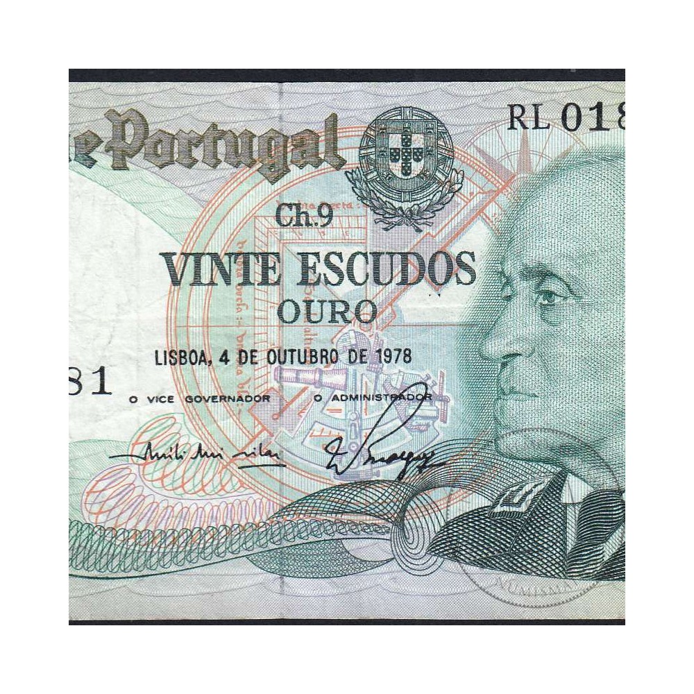20 Escudos 1978 Gago Coutinho 04/10/1978, 20$00 Twenty Escudos 04/10/1978 Plate: 9 Bank of Portugal, (C), Pick 176b