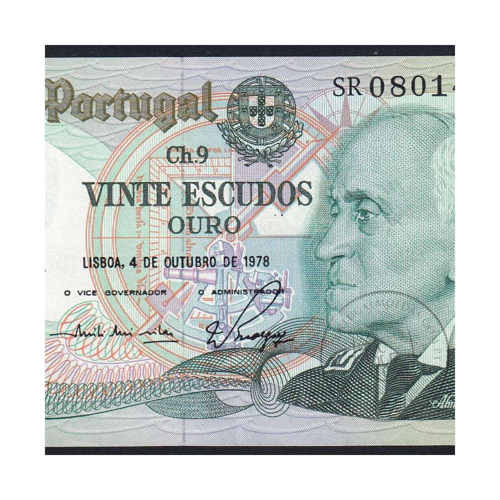20 Escudos 1978 Gago Coutinho 04/10/1978, 20$00 Vinte Escudos 04/10/1978 Chapa:9 Banco de Portugal, (QNC), Pick 176b