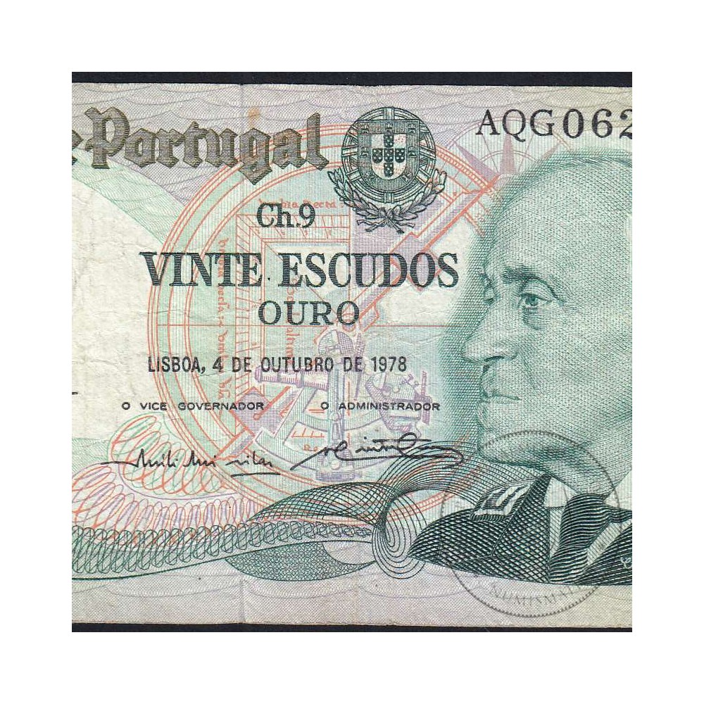 20 Escudos 1978 Gago Coutinho 04/10/1978, 20$00 Twenty Escudos 04/10/1978 Plate: 9 Bank of Portugal, (C), Pick 176b