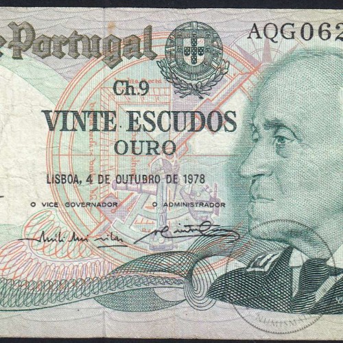20 Escudos 1978 Gago Coutinho 04/10/1978, 20$00 Vinte Escudos 04/10/1978 Chapa:9 Banco de Portugal, (C), Pick 176b