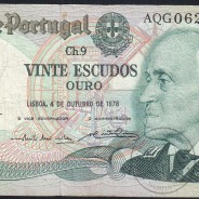 20 Escudos 1978 Gago Coutinho 04/10/1978, 20$00 Twenty Escudos 04/10/1978 Plate: 9 Bank of Portugal, (C), Pick 176b