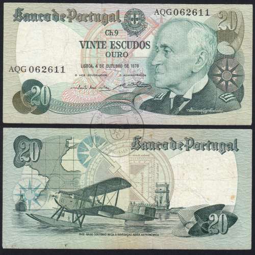 20 Escudos 1978 Gago Coutinho 04/10/1978, 20$00 Vinte Escudos 04/10/1978 Chapa:9 Banco de Portugal, (C), Pick 176b