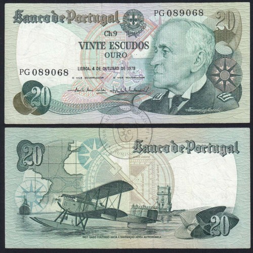20 Escudos 1978 Gago Coutinho 04/10/1978, 20$00 Vinte Escudos 04/10/1978 Chapa:9 Banco de Portugal, (C), Pick 176b