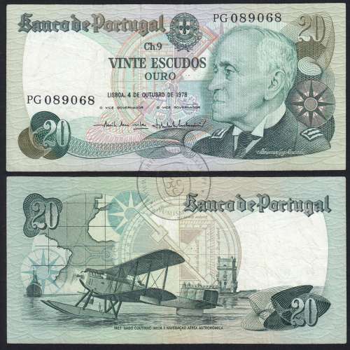 20 Escudos 1978 Gago Coutinho 04/10/1978, 20$00 Vinte Escudos 04/10/1978 Chapa:9 Banco de Portugal, (C), Pick 176b
