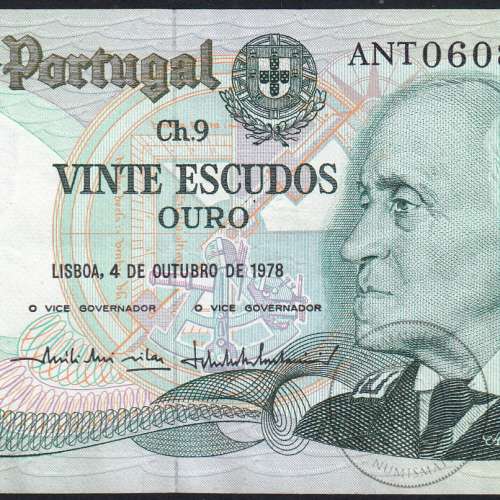 20 Escudos 1978 Gago Coutinho 04/10/1978, 20$00 Twenty Escudos 04/10/1978 Plate: 9 Bank of Portugal, (PC), Pick 176b
