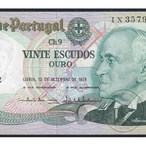 20 Escudos 1978 Gago Coutinho 13/09/1978, 20$00 Twenty Escudos 13/09/1978 Plate: 9 Bank of Portugal, (almost UNC), Pick 176a