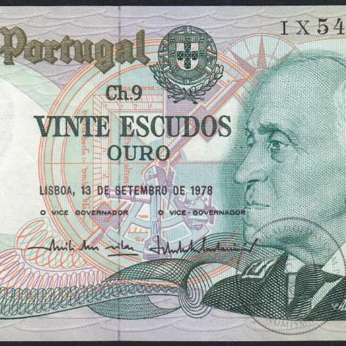 20 Escudos 1978 Gago Coutinho 13/09/1978, 20$00 Vinte Escudos 13/09/1978 Chapa:9 Banco de Portugal, (QNC), Pick 176a