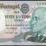 20 Escudos 1978 Gago Coutinho 13/09/1978, 20$00 Vinte Escudos 13/09/1978 Chapa:9 Banco de Portugal, (QNC), Pick 176a