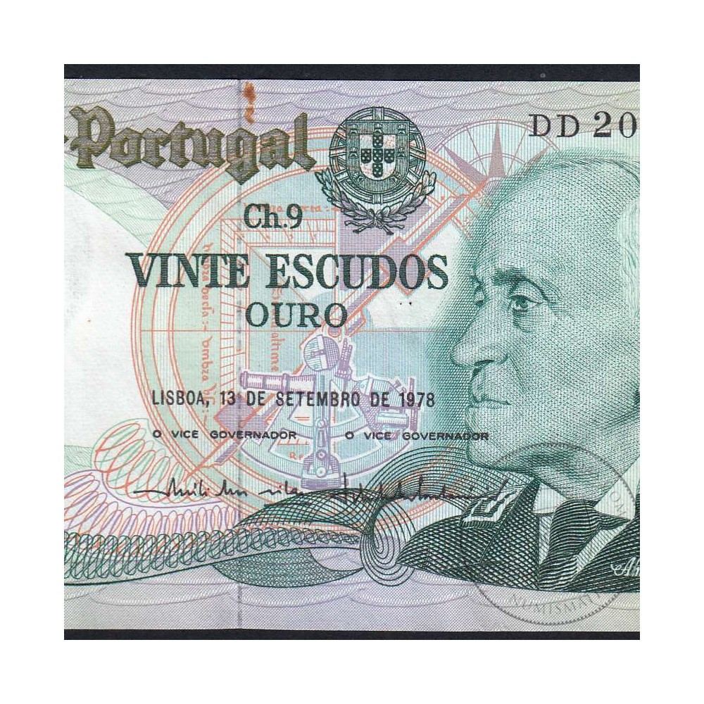 20 Escudos 1978 Gago Coutinho 13/09/1978, 20$00 Twenty Escudos 13/09/1978 Plate: 9 Bank of Portugal, (C), Pick 176a