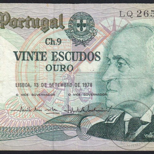 20 Escudos 1978 Gago Coutinho 13/09/1978, 20$00 Vinte Escudos 13/09/1978 Chapa:9 Banco de Portugal, (C), Pick 176a