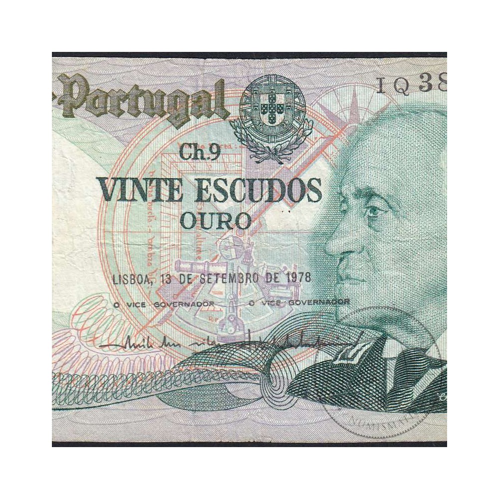 20 Escudos 1978 Gago Coutinho 13/09/1978, 20$00 Twenty Escudos 13/09/1978 Plate: 9 Bank of Portugal, (C), Pick 176a
