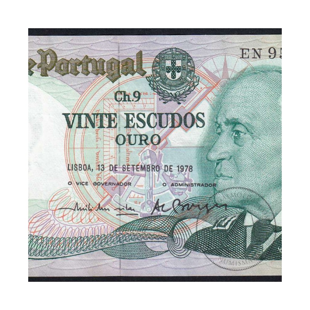 20 Escudos 1978 Gago Coutinho 13/09/1978, 20$00 Twenty Escudos 13/09/1978 Plate: 9 Bank of Portugal, (C), Pick 176a