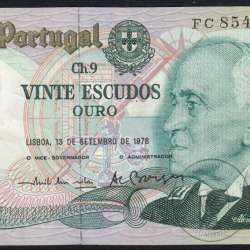 20 Escudos 1978 Gago Coutinho 13/09/1978, 20$00 Vinte Escudos 13/09/1978 Chapa:9 Banco de Portugal, (C), Pick 176a