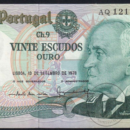 20 Escudos 1978 Gago Coutinho 13/09/1978, 20$00 Vinte Escudos 13/09/1978 Chapa:9 Banco de Portugal, (C), Pick 176a
