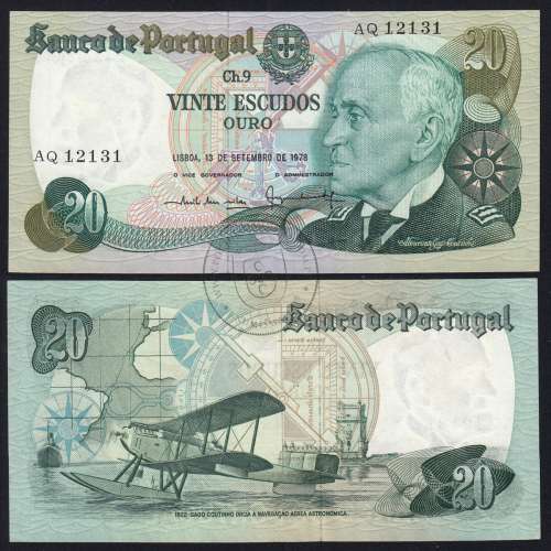 20 Escudos 1978 Gago Coutinho 13/09/1978, 20$00 Vinte Escudos 13/09/1978 Chapa:9 Banco de Portugal, (C), Pick 176a