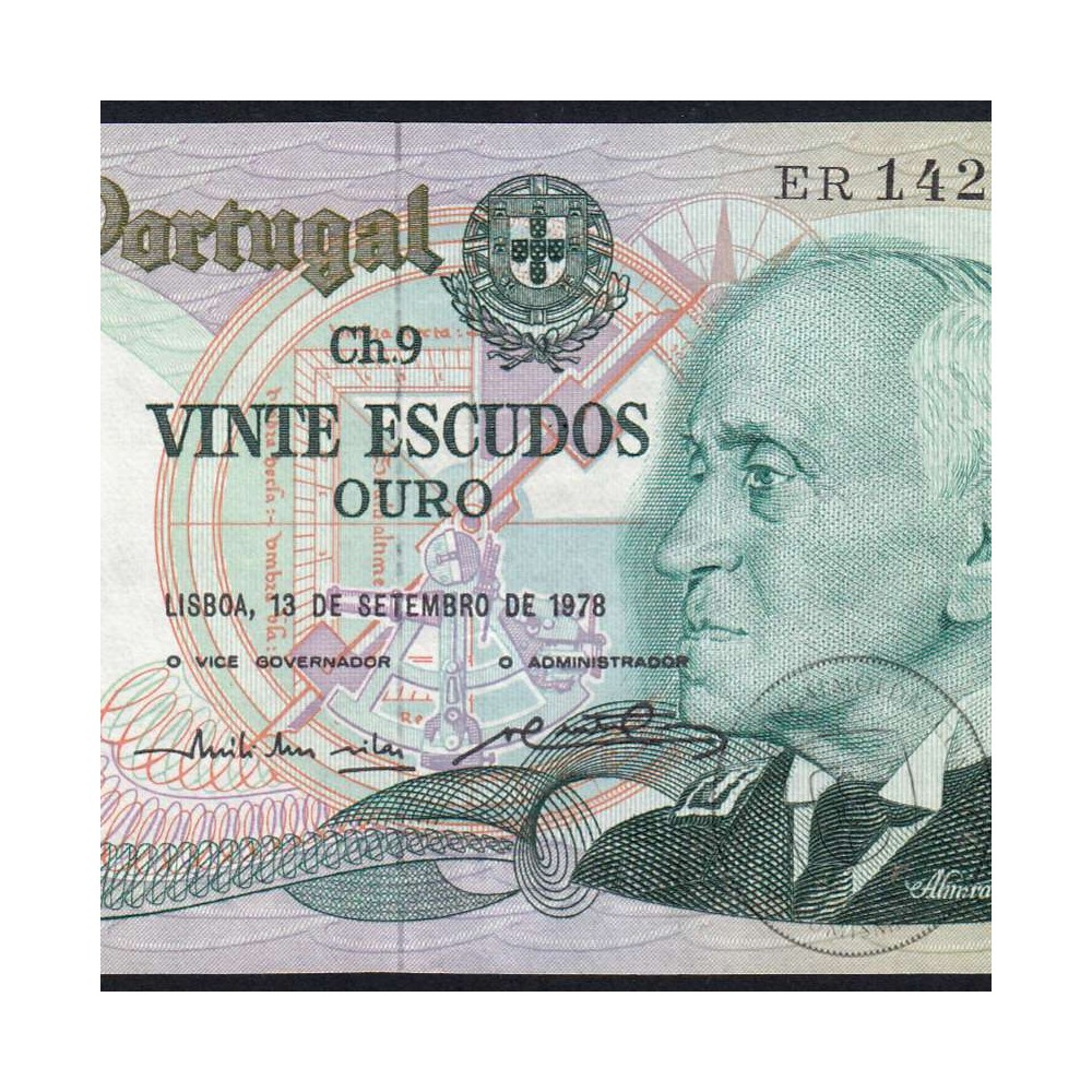 20 Escudos 1978 Gago Coutinho 13/09/1978, 20$00 Vinte Escudos 13/09/1978 Chapa:9 Banco de Portugal, (C), Pick 176a