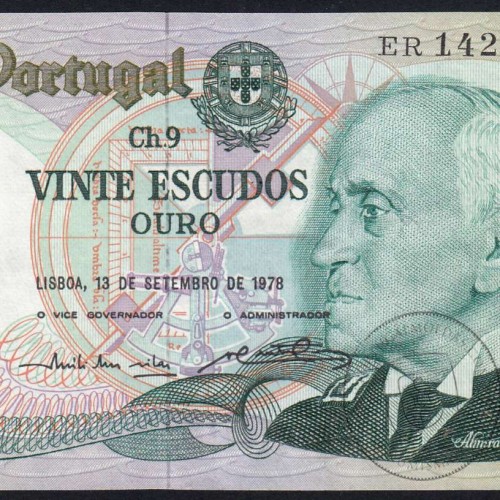 20 Escudos 1978 Gago Coutinho 13/09/1978, 20$00 Twenty Escudos 13/09/1978 Plate: 9 Bank of Portugal, (C), Pick 176a