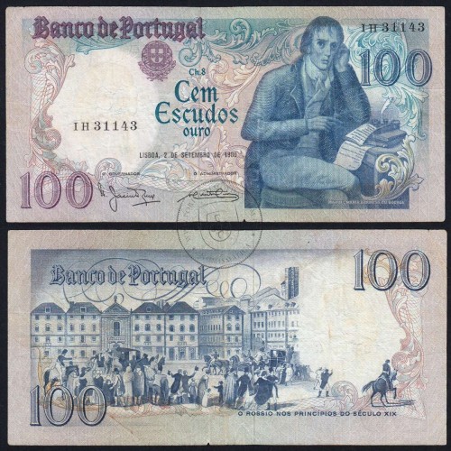 100 Escudos 1980 Bocage 02/09/1980, 100$00 Cem Escudos 02/09/1980 Chapa:8 Banco de Portugal, (C), Pick 178a