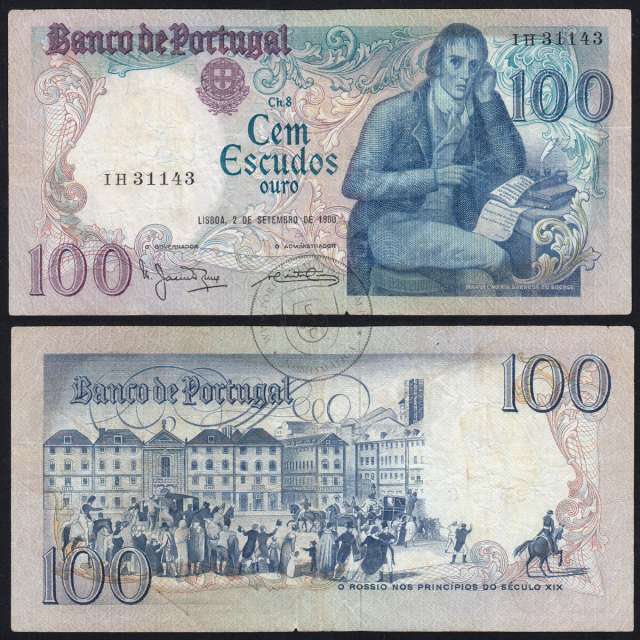 100 Escudos 1980 Bocage 02/09/1980, 100$00 Cem Escudos 02/09/1980 Chapa:8 Banco de Portugal, (C), Pick 178a