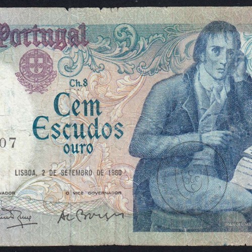 100 Escudos 1980 Bocage 02/09/1980, 100$00 One Hundred Escudos 02/09/1980 Plate: 8 Bank of Portugal, (C), Pick 178a
