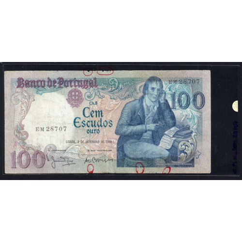 100 Escudos 1980 Bocage 02/09/1980, 100$00 One Hundred Escudos 02/09/1980 Plate: 8 Bank of Portugal, (C), Pick 178a