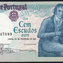 100 Escudos 1981 Bocage 24/02/1981, 100$00 One Hundred Escudos 24/02/1981 Plate: 8 Bank of Portugal, (C), Pick 178b
