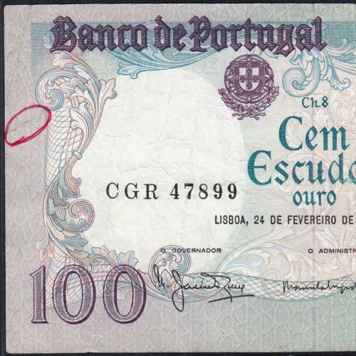 100 Escudos 1981 Bocage 24/02/1981, 100$00 One Hundred Escudos 24/02/1981 Plate: 8 Bank of Portugal, (C), Pick 178b