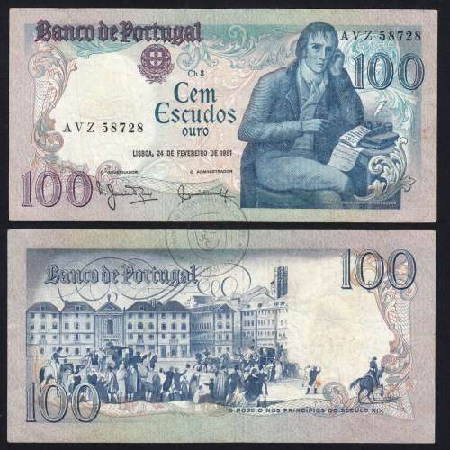100 Escudos 1981 Bocage 24/02/1981, 100$00 Cem Escudos 24/02/1981 Chapa:8 Banco de Portugal, (C), Pick 178b