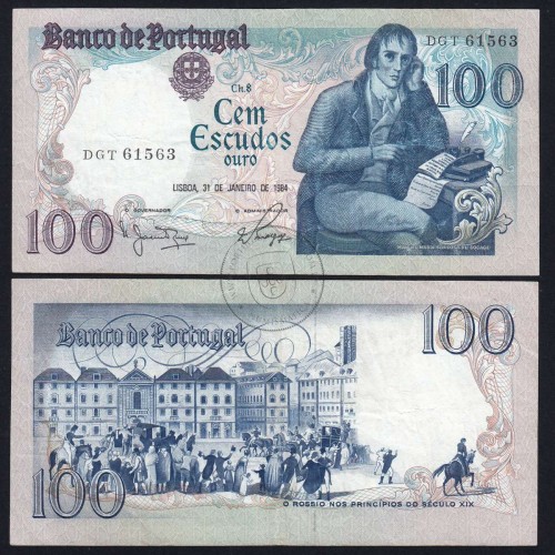 100 Escudos 1984 Bocage 31/01/1984, 100$00 One Hundred Escudos 31/01/1984 Plate: 8 Bank of Portugal, (C), Pick 178c