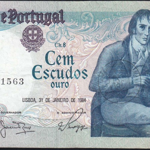 100 Escudos 1984 Bocage 31/01/1984, 100$00 One Hundred Escudos 31/01/1984 Plate: 8 Bank of Portugal, (C), Pick 178c
