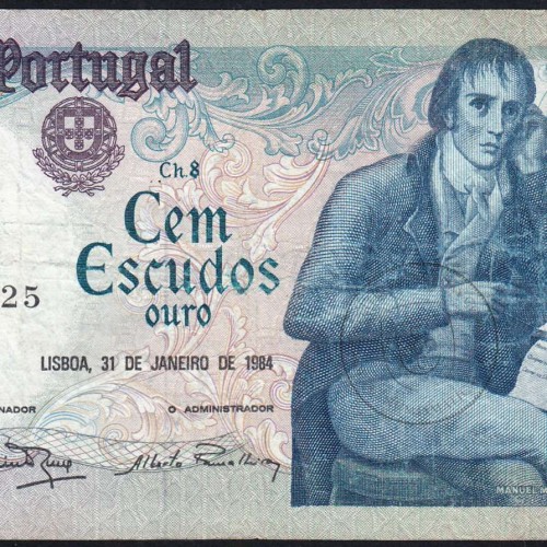 100 Escudos 1984 Bocage 31/01/1984, 100$00 One Hundred Escudos 31/01/1984 Plate: 8 Bank of Portugal, (C), Pick 178c