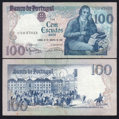 100 Escudos 1984 Bocage 31/01/1984, 100$00 One Hundred Escudos 31/01/1984 Plate: 8 Bank of Portugal, (C), Pick 178c
