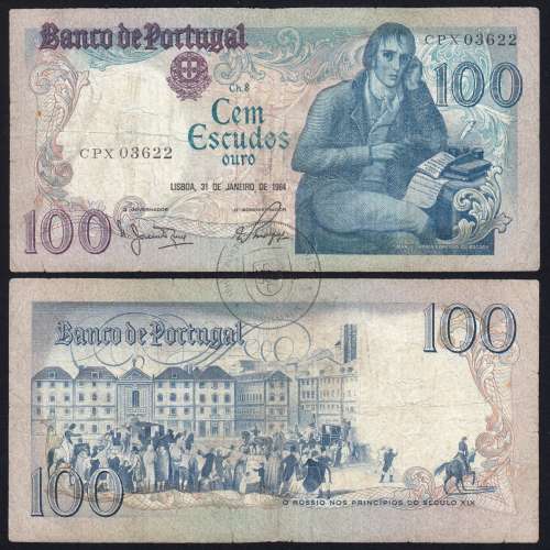100 Escudos 1984 Bocage 31/01/1984, 100$00 Cem Escudos 31/01/1984 Chapa:8 Banco de Portugal, (C), Pick 178c
