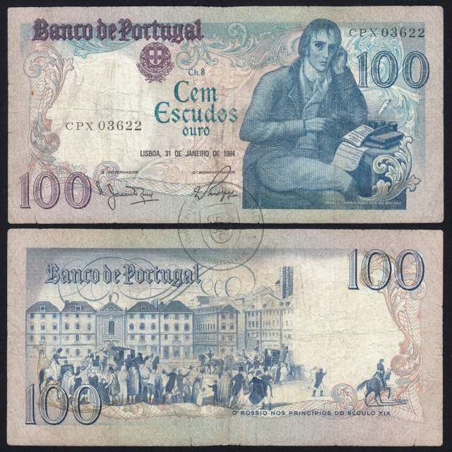 100 Escudos 1984 Bocage 31/01/1984, 100$00 Cem Escudos 31/01/1984 Chapa:8 Banco de Portugal, (C), Pick 178c