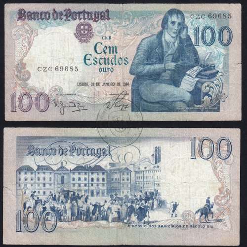 100 Escudos 1984 Bocage 31/01/1984, 100$00 Cem Escudos 31/01/1984 Chapa:8 Banco de Portugal, (C), Pick 178c