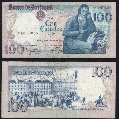 100 Escudos 1984 Bocage 31/01/1984, 100$00 Cem Escudos 31/01/1984 Chapa:8 Banco de Portugal, (C), Pick 178c