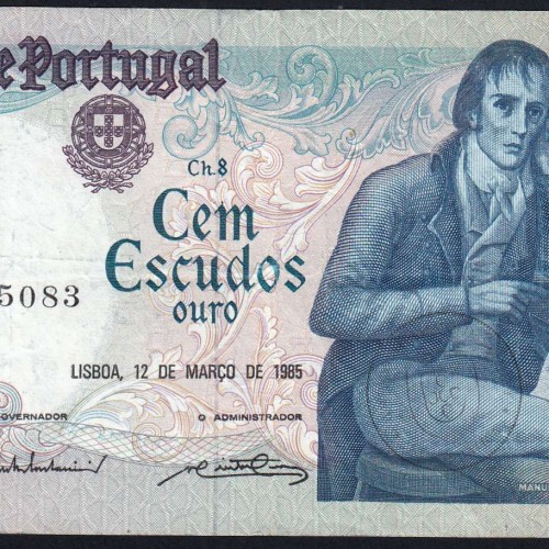 100 Escudos 1985 Bocage 12/03/1985, 100$00 One Hundred Escudos 12/03/1985 Plate: 8 Bank of Portugal, (C), Pick 178d