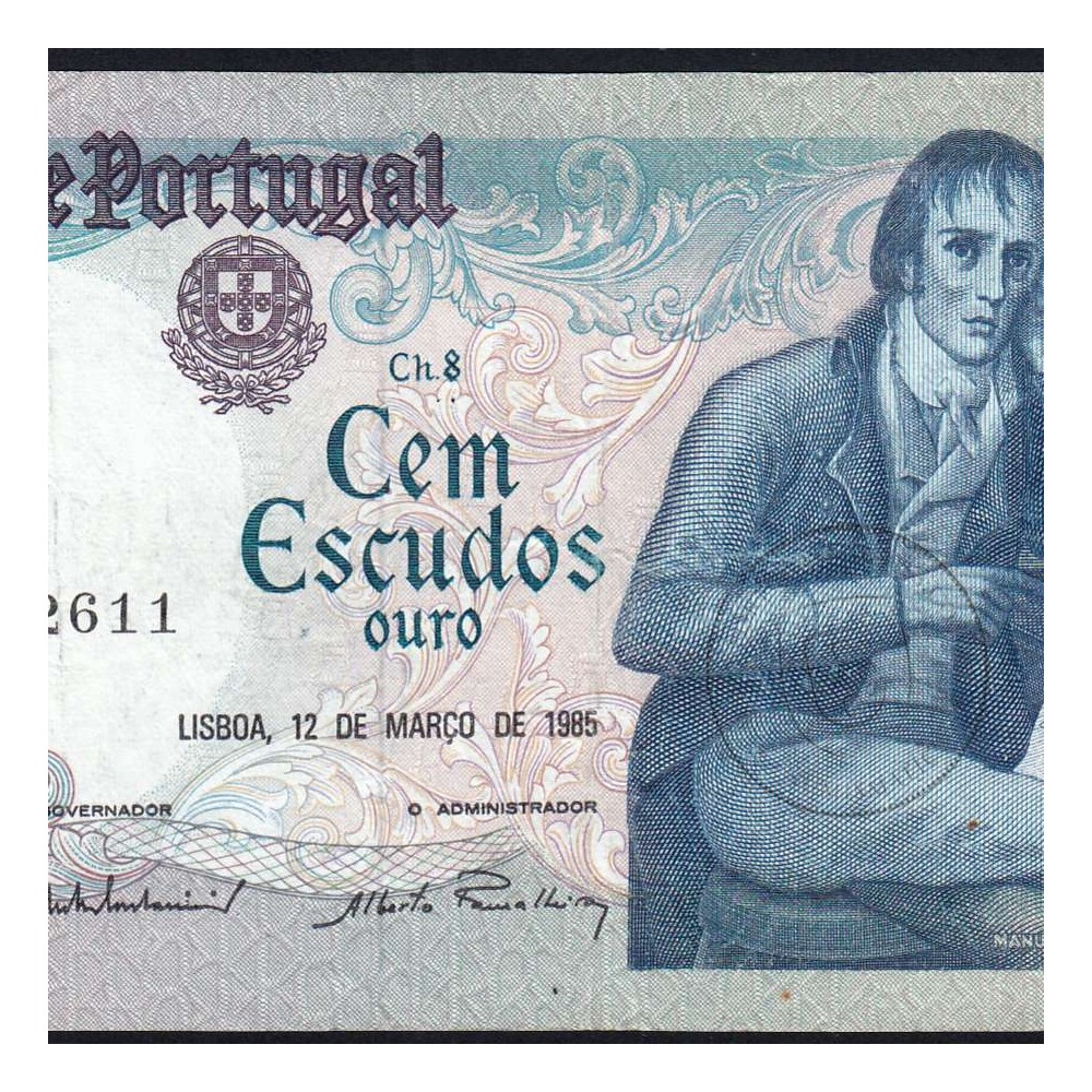 100 Escudos 1985 Bocage 12/03/1985, 100$00 Cem Escudos 12/03/1985 Chapa:8 Banco de Portugal, (C), Pick 178d