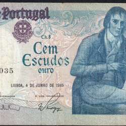 100 Escudos Bocage 04.06.1985, One Hundred Escudos 4 June 1985 Plate 8 - Bank of Portugal, (C), Pick 178e