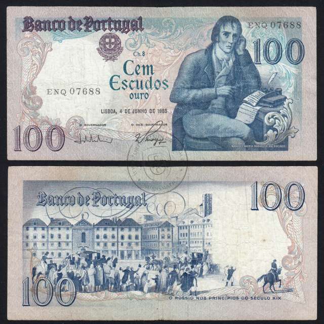 100 Escudos 1985 Bocage 04/06/1985, 100$00 Cem Escudos 04/06/1985 Chapa:8 Banco de Portugal, (C), Pick 178e