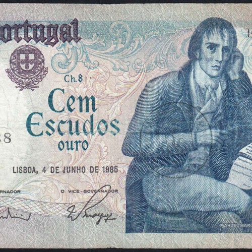 100 Escudos Bocage 04.06.1985, One Hundred Escudos 4 June 1985 Plate 8 - Bank of Portugal, (C), Pick 178e