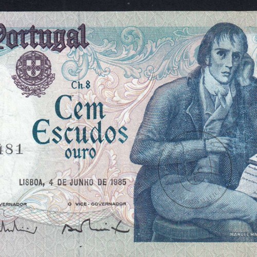 100 Escudos Bocage 04.06.1985, One Hundred Escudos 4 June 1985 Plate 8 - Bank of Portugal, (C), Pick 178e