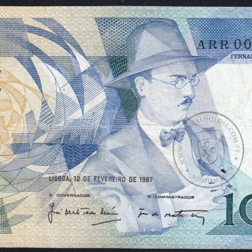 100 Escudos 1987 Fernando Pessoa 12/02/1987, 100$00 Cem Escudos 12/02/1987 Chapa:9 Banco de Portugal, (C), Pick 179b