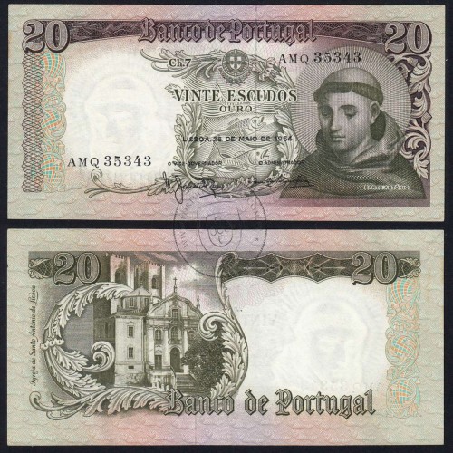 20 Escudos Banknote 1964 Saint Anthony, 20$00 26/05/1964 Plate: 7 - Bank of Portugal (Little Circulated), Pick 167