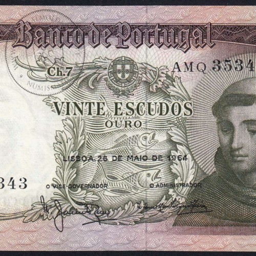 20 Escudos Banknote 1964 Saint Anthony, 20$00 26/05/1964 Plate: 7 - Bank of Portugal (Little Circulated), Pick 167