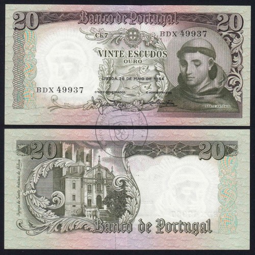 20 Escudos Banknote 1964 Saint Anthony, 20$00 26/05/1964 Plate: 7 - Bank of Portugal (Little Circulated), Pick 167